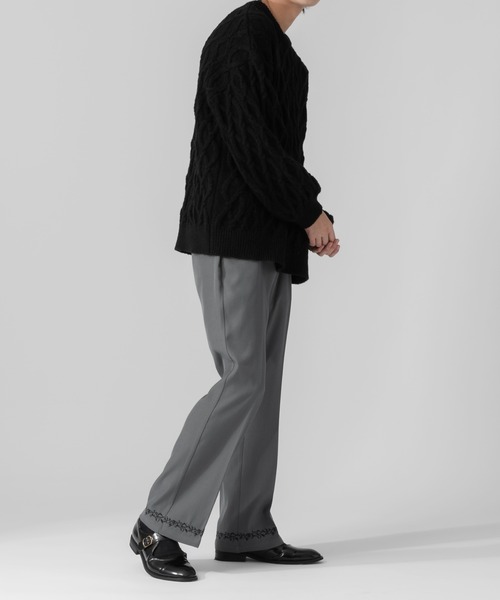Adoon plain（アドーンプレーン）の「【Adoon plain】刺繍フレアパンツ（スラックス・メンズ・グレー/ブラック・SMALL/MEDIUM/LARGE）」の9枚目の写真
