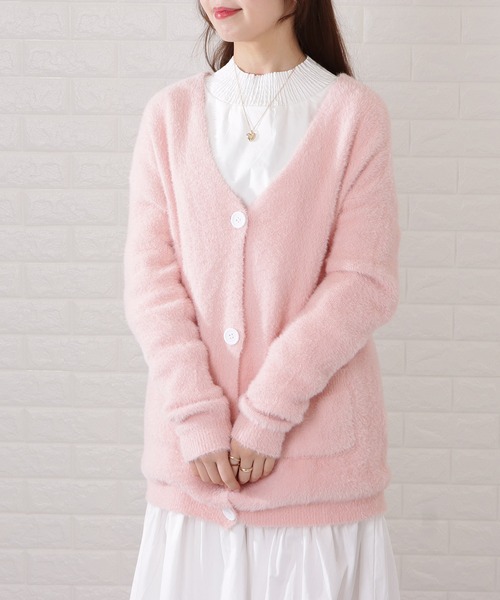 【試着のみ】ピンクハウスシャギーニットカーディガン/2022年 定価35,200 SOMETHING シャギーニットカーディガン|SOMETHING|サムシング