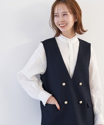 セットアップ対応/ツイードライクVネック釦ベスト