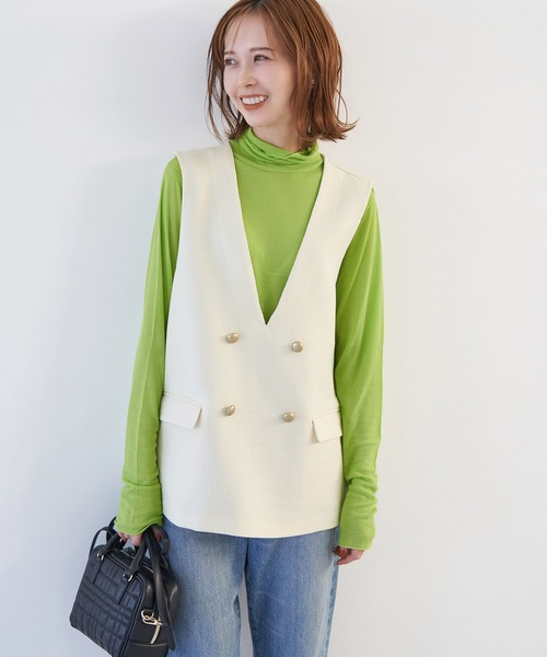 ROPE' PICNIC(ロペピクニック)の「セットアップ対応/ツイードライクVネック釦ベスト(ベスト・レディース・ネイビー/ホワイト系その他5・38)」の12枚目の写真