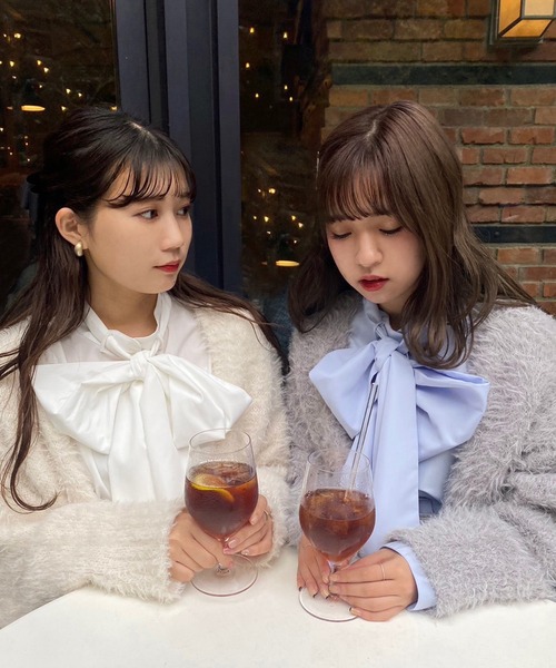 one after another NICE CLAUP(ワンアフターアナザーナイスクラップ)の「ヴィンテージガーリーなスタイリングに/刺繍ボウタイブラウス(シャツ/ブラウス・レディース・サックスブルー系/ブラック/オフホワイト/ピンク/ストライプ・FREE)」の18枚目の写真