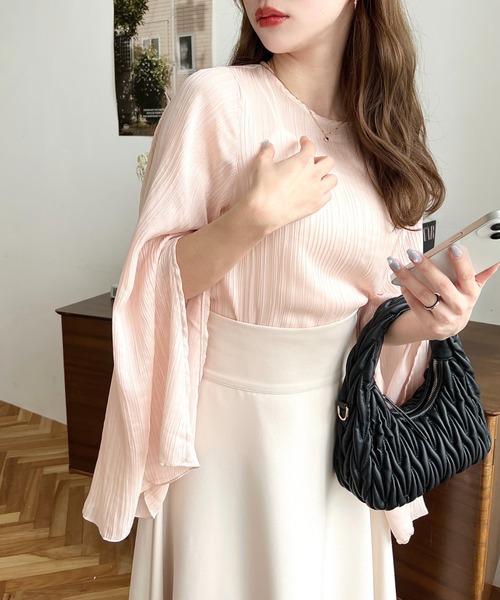 moment+(モーメントプラス)の「シアーランダムプリーツスリットフレアスリーブブラウス(シャツ/ブラウス・レディース・ブラック/グレイッシュベージュ/ピンク/ナチュラル/ブルー・M/L)」の17枚目の写真