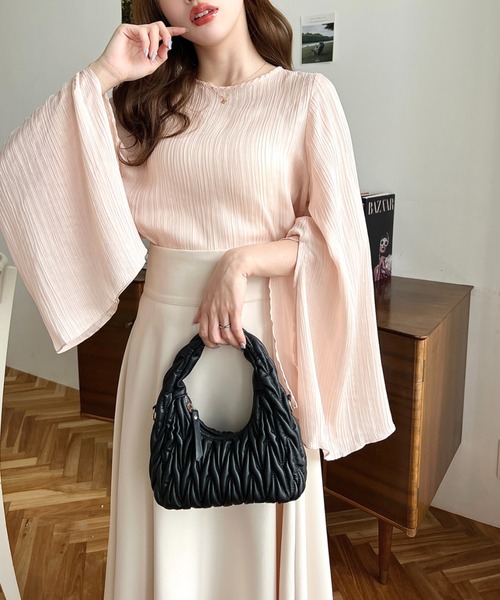 moment+(モーメントプラス)の「シアーランダムプリーツスリットフレアスリーブブラウス(シャツ/ブラウス・レディース・ブラック/グレイッシュベージュ/ピンク/ナチュラル/ブルー・M/L)」の13枚目の写真