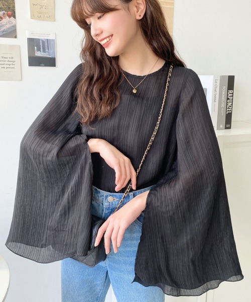 moment+(モーメントプラス)の「シアーランダムプリーツスリットフレアスリーブブラウス(シャツ/ブラウス・レディース・ブラック/グレイッシュベージュ/ピンク/ナチュラル/ブルー・M/L)」の19枚目の写真