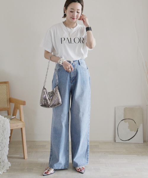 Re:EDIT（リエディ）の「[華奢見えが叶う][着た瞬間ひんやり][接触冷感][UVカット]ラバープリントロゴTシャツ（Tシャツ/カットソー・レディース・ホワイト/ブラック/ホワイト系その他・MEDIUM/LARGE）」の5枚目の写真