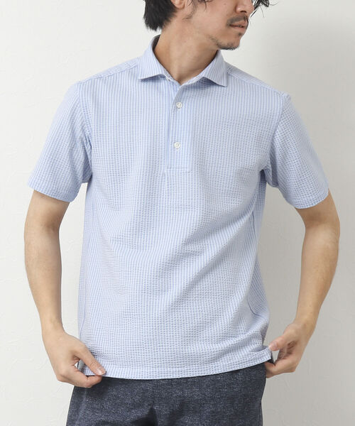 NOLLEY'S goodman（ノーリーズグッドマン）の「《ビジカジ対応》サッカーワンピースカラーポロシャツ（ポロシャツ・メンズ・ネイビー/ブルー系その他/ブラウン/ライトグレー/サックスブルー・S/M/L/XL）」の4枚目の写真