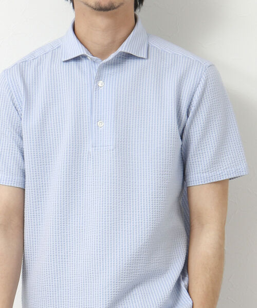 NOLLEY'S goodman（ノーリーズグッドマン）の「《ビジカジ対応》サッカーワンピースカラーポロシャツ（ポロシャツ・メンズ・ネイビー/ブルー系その他/ブラウン/ライトグレー/サックスブルー・S/M/L/XL）」の6枚目の写真