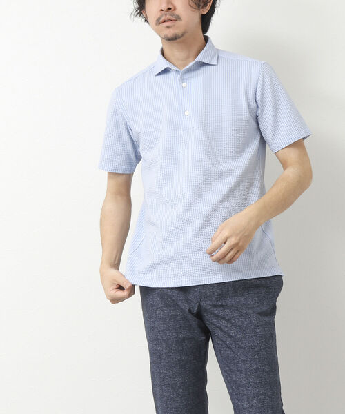 NOLLEY'S goodman（ノーリーズグッドマン）の「《ビジカジ対応》サッカーワンピースカラーポロシャツ（ポロシャツ・メンズ・ネイビー/ブルー系その他/ブラウン/ライトグレー/サックスブルー・S/M/L/XL）」の8枚目の写真