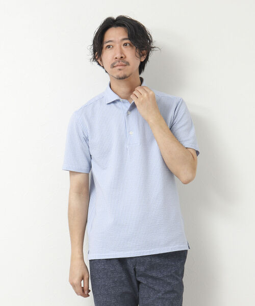 NOLLEY'S goodman（ノーリーズグッドマン）の「《ビジカジ対応》サッカーワンピースカラーポロシャツ（ポロシャツ・メンズ・ネイビー/ブルー系その他/ブラウン/ライトグレー/サックスブルー・S/M/L/XL）」の10枚目の写真