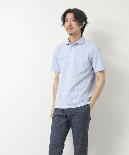 NOLLEY'S goodman（ノーリーズグッドマン）の「《ビジカジ対応》サッカーワンピースカラーポロシャツ（ポロシャツ・メンズ・ネイビー/ブルー系その他/ブラウン/ライトグレー/サックスブルー・S/M/L/XL）」の11枚目の写真