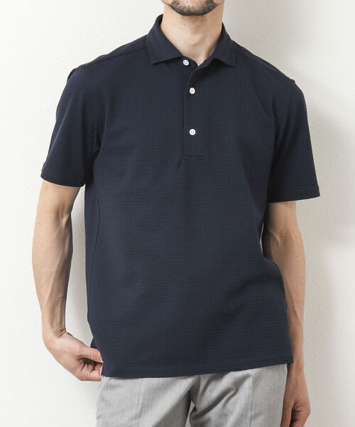 NOLLEY'S goodman（ノーリーズグッドマン）の「《ビジカジ対応》サッカーワンピースカラーポロシャツ（ポロシャツ・メンズ・ネイビー/ブルー系その他/ブラウン/ライトグレー/サックスブルー・S/M/L/XL）」の16枚目の写真