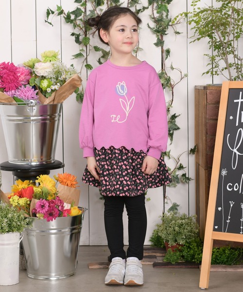 trois lapins kp（トロワラパンケーピー）の「お花刺しゅう ミニ裏毛トレーナー(100~150cm)（スウェット・キッズ・ピンク/ナチュラル・130cm/110cm/120cm/140cm/100cm/150cm）」の3枚目の写真