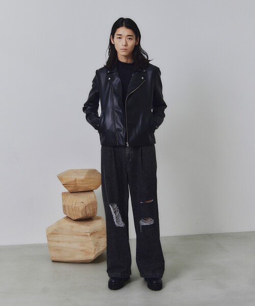 tk.TAKEO KIKUCHI（ティーケータケオキクチ）の「【WEB限定】シンセティックレザーダブルライダースジャケット（ライダースジャケット・メンズ・ブラック・01/02/03/04）」の18枚目の写真