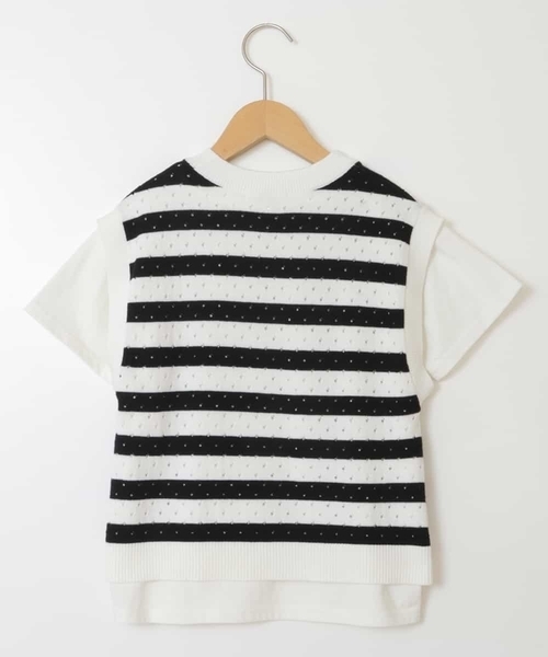 a.v.v（アーヴェヴェ）の「[100-130]【2点セット】アイレット柄ニットベストセット（ベスト・キッズ・アイボリー/ブラック・100/110/120/130）」の4枚目の写真