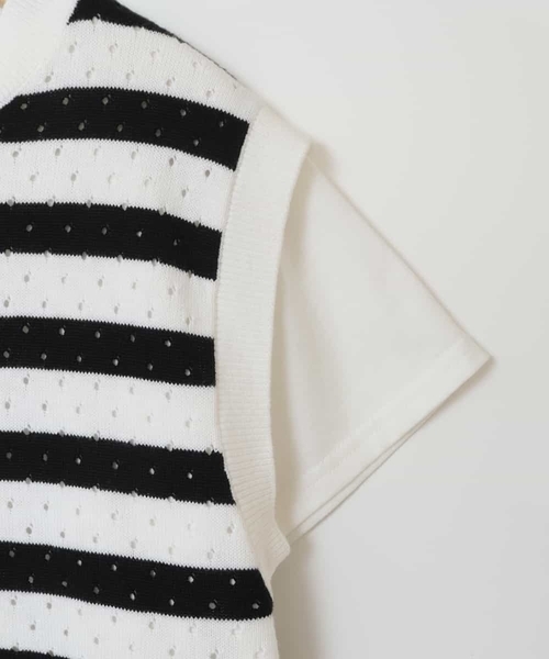 a.v.v（アーヴェヴェ）の「[100-130]【2点セット】アイレット柄ニットベストセット（ベスト・キッズ・アイボリー/ブラック・100/110/120/130）」の6枚目の写真