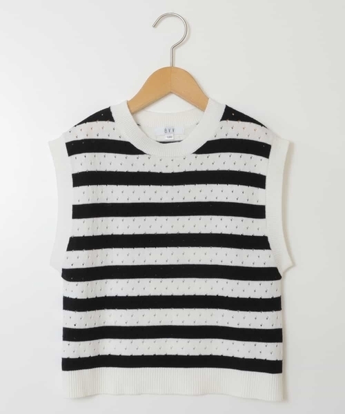 a.v.v（アーヴェヴェ）の「[100-130]【2点セット】アイレット柄ニットベストセット（ベスト・キッズ・アイボリー/ブラック・100/110/120/130）」の8枚目の写真