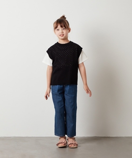 a.v.v（アーヴェヴェ）の「[100-130]【2点セット】アイレット柄ニットベストセット（ベスト・キッズ・アイボリー/ブラック・100/110/120/130）」の15枚目の写真