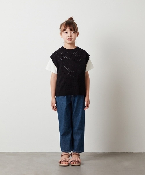 a.v.v（アーヴェヴェ）の「[100-130]【2点セット】アイレット柄ニットベストセット（ベスト・キッズ・アイボリー/ブラック・100/110/120/130）」の16枚目の写真