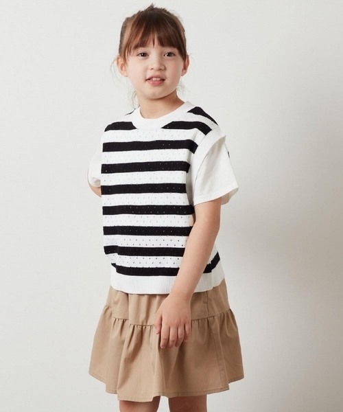 a.v.v（アーヴェヴェ）の「[100-130]【2点セット】アイレット柄ニットベストセット（ベスト・キッズ・アイボリー/ブラック・100/110/120/130）」の20枚目の写真