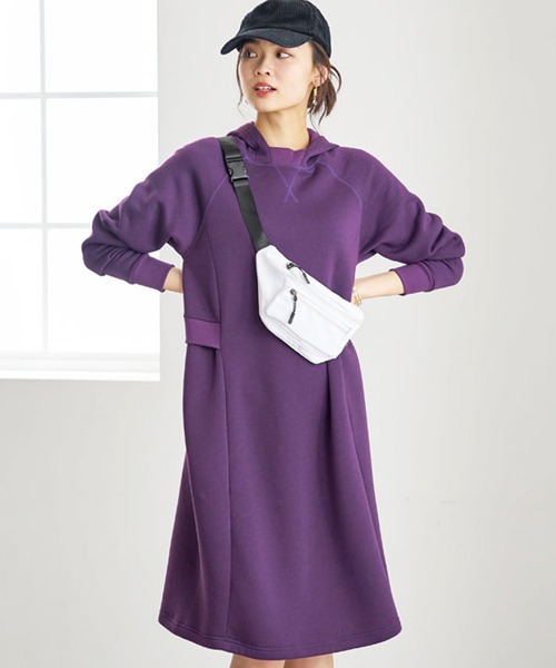 BELLUNA PLUS(ベルーナ)の「リブ使いパーカーワンピース(ワンピース・レディース・チャコール/モカ/パープル・LARGE/MEDIUM/X-LARGE)」の3枚目の写真