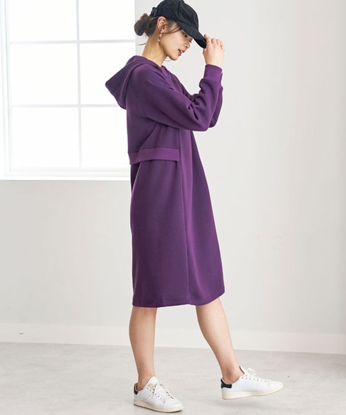 BELLUNA PLUS(ベルーナ)の「リブ使いパーカーワンピース(ワンピース・レディース・チャコール/モカ/パープル・LARGE/MEDIUM/X-LARGE)」の11枚目の写真