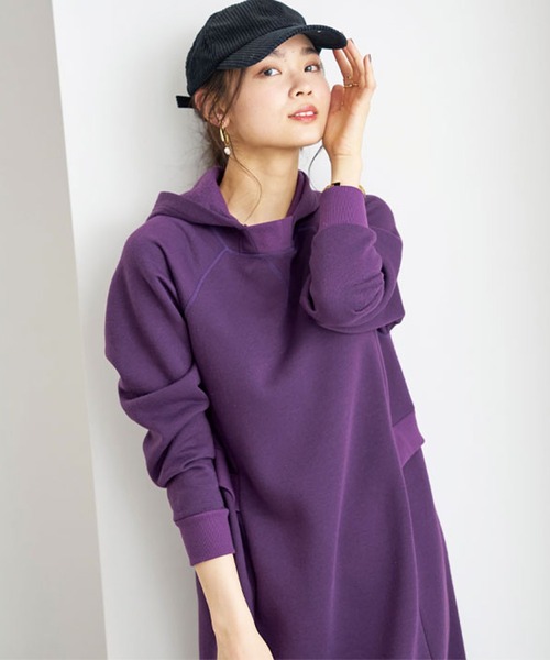 BELLUNA PLUS(ベルーナ)の「リブ使いパーカーワンピース(ワンピース・レディース・チャコール/モカ/パープル・LARGE/MEDIUM/X-LARGE)」の5枚目の写真