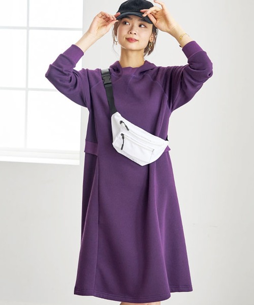 BELLUNA PLUS(ベルーナ)の「リブ使いパーカーワンピース(ワンピース・レディース・チャコール/モカ/パープル・LARGE/MEDIUM/X-LARGE)」の6枚目の写真