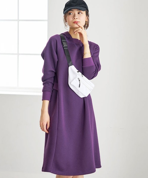 BELLUNA PLUS(ベルーナ)の「リブ使いパーカーワンピース(ワンピース・レディース・チャコール/モカ/パープル・LARGE/MEDIUM/X-LARGE)」の7枚目の写真