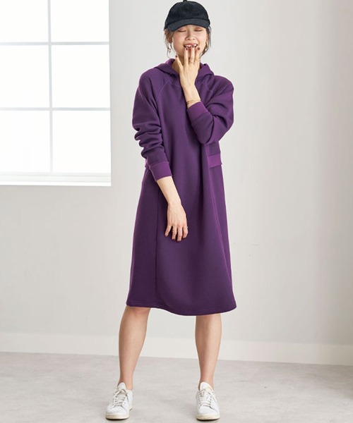 BELLUNA PLUS(ベルーナ)の「リブ使いパーカーワンピース(ワンピース・レディース・チャコール/モカ/パープル・LARGE/MEDIUM/X-LARGE)」の9枚目の写真