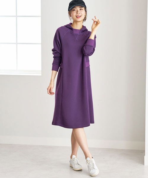 BELLUNA PLUS(ベルーナ)の「リブ使いパーカーワンピース(ワンピース・レディース・チャコール/モカ/パープル・LARGE/MEDIUM/X-LARGE)」の10枚目の写真