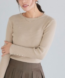 Pierrot（ピエロ）の「袖パールニット クルーネック（ニット/セーター・レディース）」