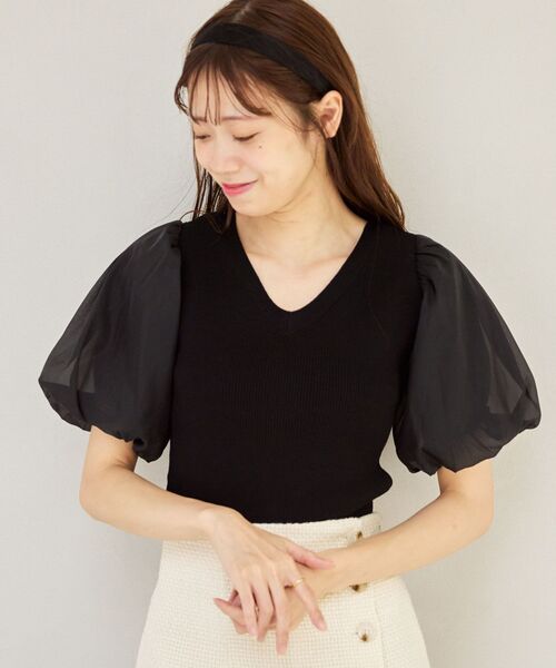 MAJESTIC LEGON(マジェスティックレゴン)の「前後2wayバルーンスリーブニット(ニット/セーター・レディース・アイボリー/ブラック/モカ・MEDIUM)」の9枚目の写真