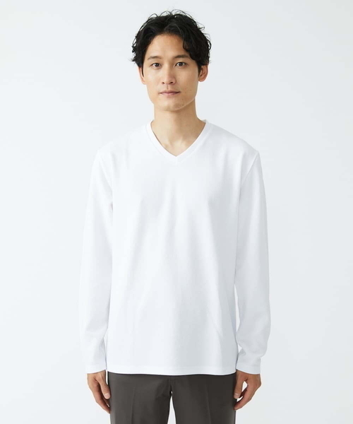 MK MICHEL KLEIN HOMME (エムケーミッシェルクランオム)の「ナシジ Vネックロングスリーブ(Tシャツ/カットソー・メンズ・ブラック/ホワイト・48/46)」の4枚目の写真