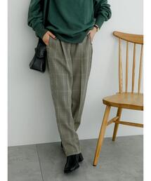 Samansa Mos2 blue | チェックタックテーパードパンツ(その他パンツ)