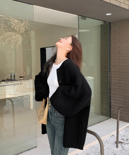 MAISON DE THERESE(メゾン ド テレーズ)の「ミックスボリュームニットカーディガン(カーディガン/ボレロ・レディース・ピンク/グレー/ブラック/グリーン・FREE)」の15枚目の写真