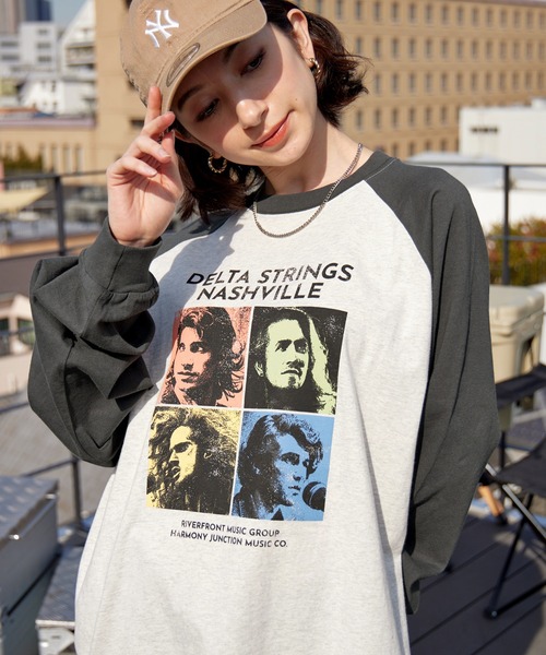 BARK MANHATTAN（バークマンハッタン）の「ヴィンテージライクロックデザイン オーバーサイズラグラン長袖Tシャツ（Tシャツ/カットソー・レディース・チャコール/アッシュグレー/ブラック系/ネイビー系1/グレー系1/アッシュブラウン/ブラック系1/グレー系2/グレー系3/オフホワイト・L/M）」の18枚目の写真