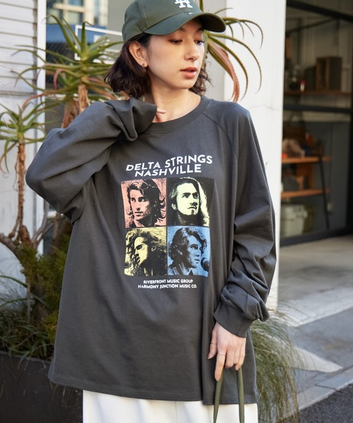 BARK MANHATTAN（バークマンハッタン）の「ヴィンテージライクロックデザイン オーバーサイズラグラン長袖Tシャツ（Tシャツ/カットソー・レディース・チャコール/アッシュグレー/ブラック系/ネイビー系1/グレー系1/アッシュブラウン/ブラック系1/グレー系2/グレー系3/オフホワイト・L/M）」の13枚目の写真