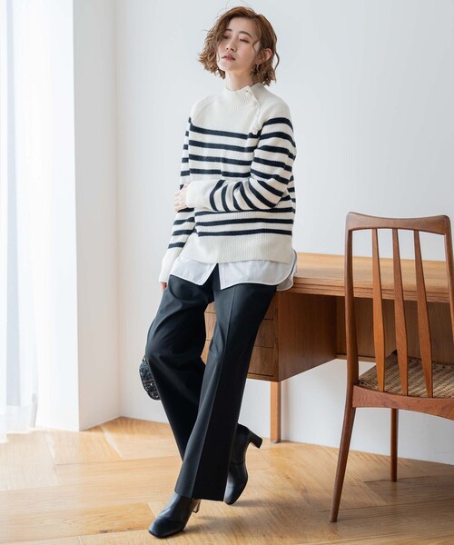 23区(ニジュウサンク)の「【洗える】ウールカシミヤ パネルボーダー ニット(ニット/セーター・レディース・ベージュ系1/ブラック系1/ホワイト系1・38)」の8枚目の写真