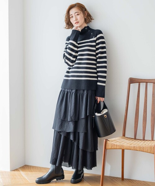 23区(ニジュウサンク)の「【洗える】ウールカシミヤ パネルボーダー ニット(ニット/セーター・レディース・ベージュ系1/ブラック系1/ホワイト系1・38)」の12枚目の写真