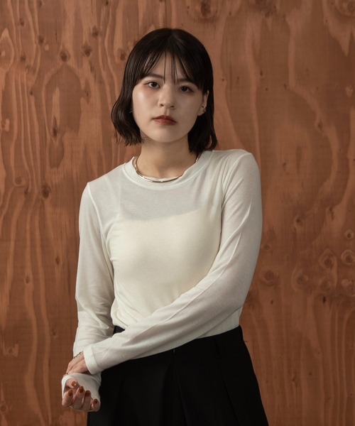 I_am(アイアム)の「basic crew neck long T-shirt(Tシャツ/カットソー・レディース・ホワイト/ブラック/マスタード・FREE)」の2枚目の写真