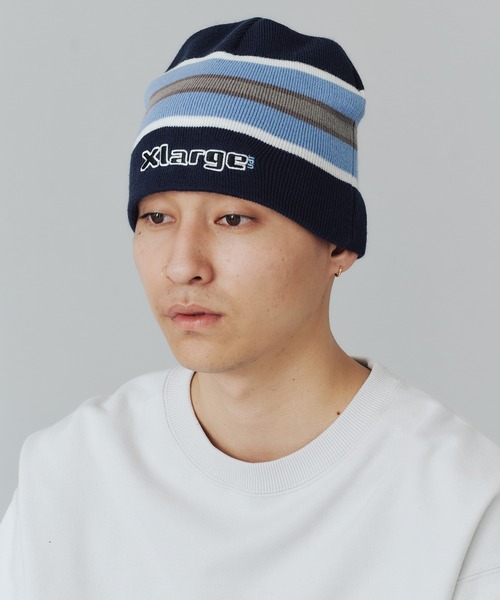 XLARGE スクラッチロゴ ストライプ シングル ビーニー 送料込 XLARGE スクラッチロゴ ストライプ シングル ビーニー 送料込 (X