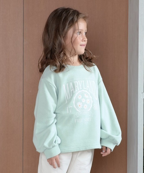 Lycee mine（リセマイン）の「アソートカレッジロゴプリントトレーナー（スウェット・キッズ・ミント/サックスブルー/ネイビー/ベージュ/ラベンダー/ピンク/オートミール/レモンイエロー・140cm/130cm/100cm/110cm/150cm/120cm）」の4枚目の写真