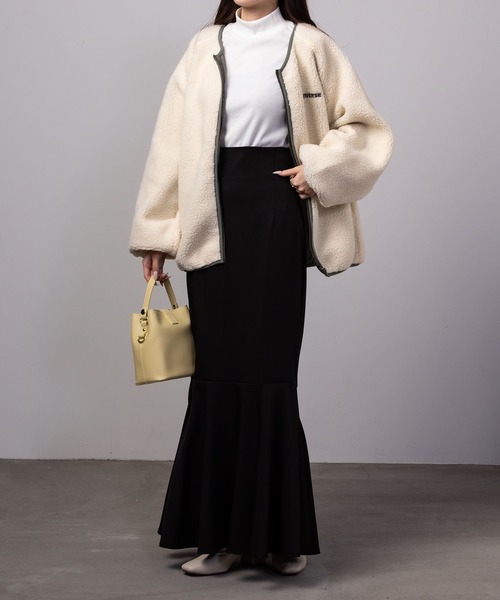 CONVERSE（コンバース）の「CONVERSE コンバース ノーカラーボアブルゾン（ノーカラージャケット・レディース・ブラック/ネイビー/キャメル/アイボリー/バーガンディー・M/L）」の6枚目の写真