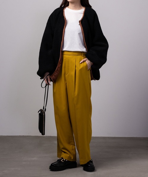 CONVERSE（コンバース）の「CONVERSE コンバース ノーカラーボアブルゾン（ノーカラージャケット・レディース・ブラック/ネイビー/キャメル/アイボリー/バーガンディー・M/L）」の7枚目の写真