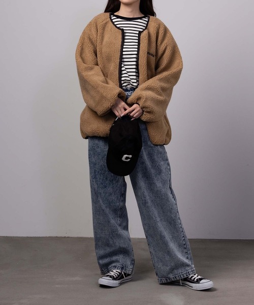 CONVERSE（コンバース）の「CONVERSE コンバース ノーカラーボアブルゾン（ノーカラージャケット・レディース・ブラック/ネイビー/キャメル/アイボリー/バーガンディー・M/L）」の9枚目の写真