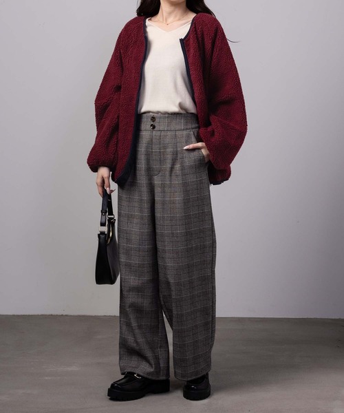 CONVERSE（コンバース）の「CONVERSE コンバース ノーカラーボアブルゾン（ノーカラージャケット・レディース・ブラック/ネイビー/キャメル/アイボリー/バーガンディー・M/L）」の10枚目の写真