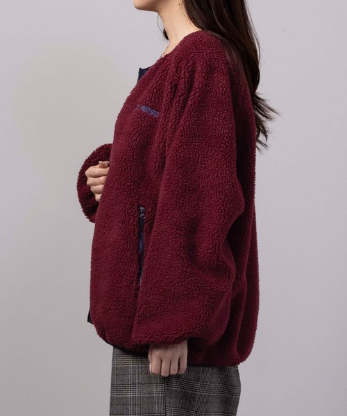 CONVERSE（コンバース）の「CONVERSE コンバース ノーカラーボアブルゾン（ノーカラージャケット・レディース・ブラック/ネイビー/キャメル/アイボリー/バーガンディー・M/L）」の11枚目の写真