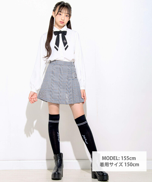 ZIDDY（ジディ）の「【 ニコ☆プチ 掲載 】リボンタイ付きプリーツスカパン (130~160cm)（スカート・キッズ・グレー/ブラック・130cm/150cm/FREE/140cm）」の4枚目の写真