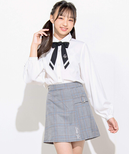 ZIDDY（ジディ）の「【 ニコ☆プチ 掲載 】リボンタイ付きプリーツスカパン (130~160cm)（スカート・キッズ・グレー/ブラック・130cm/150cm/FREE/140cm）」の9枚目の写真