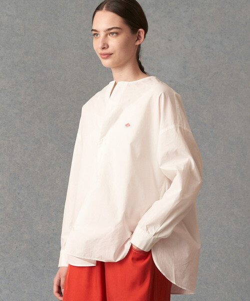 WOMEN'S TYPEWRITER CLOTH COLLARLESS SHIRT